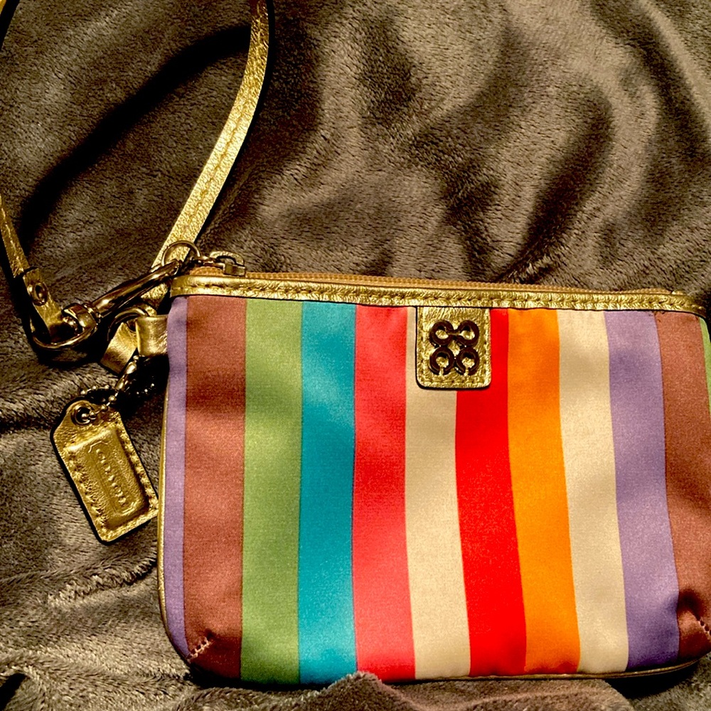 Coach Striped Rainbow Wristlet